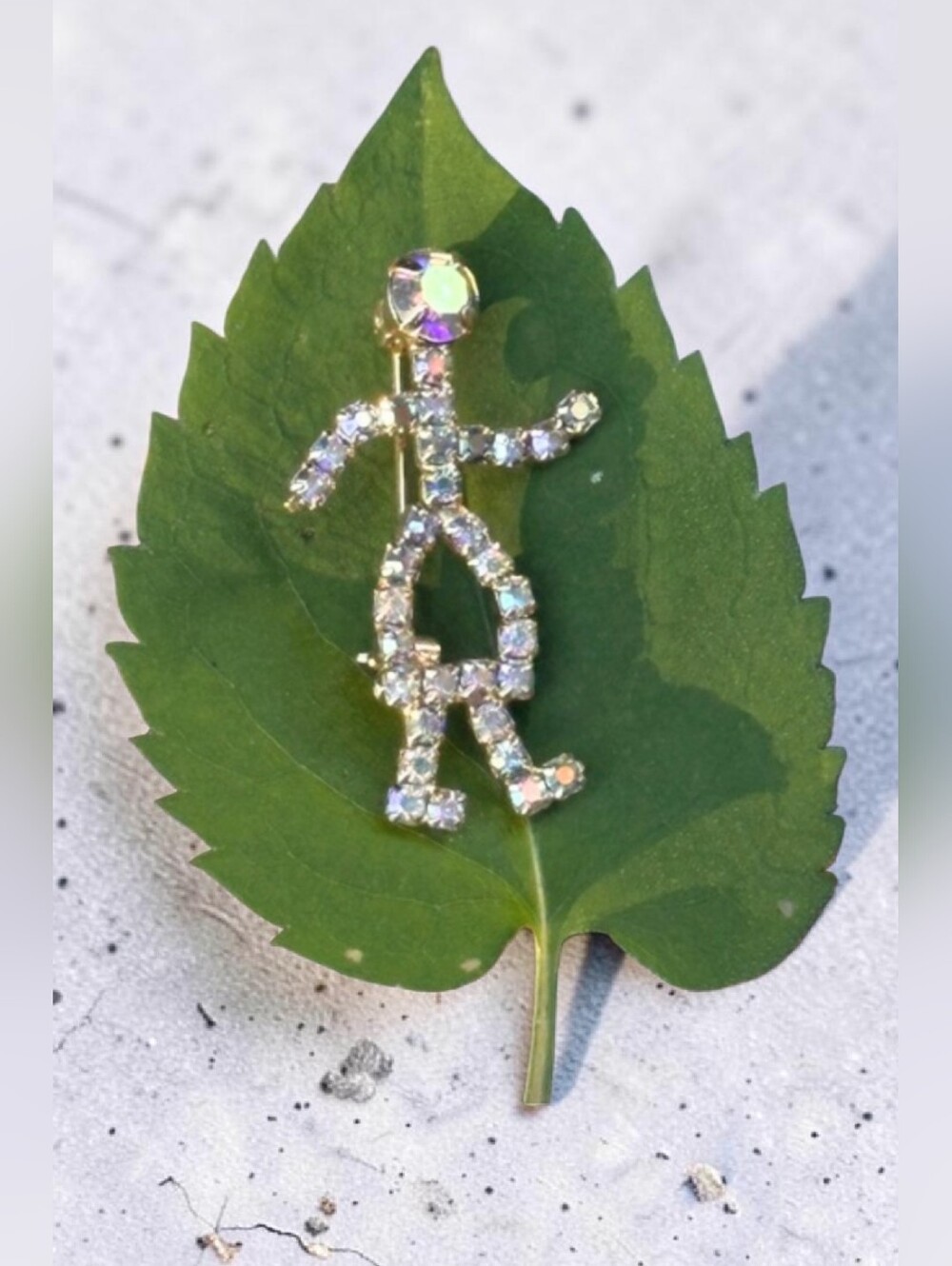 Vintage Aurora Borealis Crystal Stick Figure Brooch - Picture 4 of 5